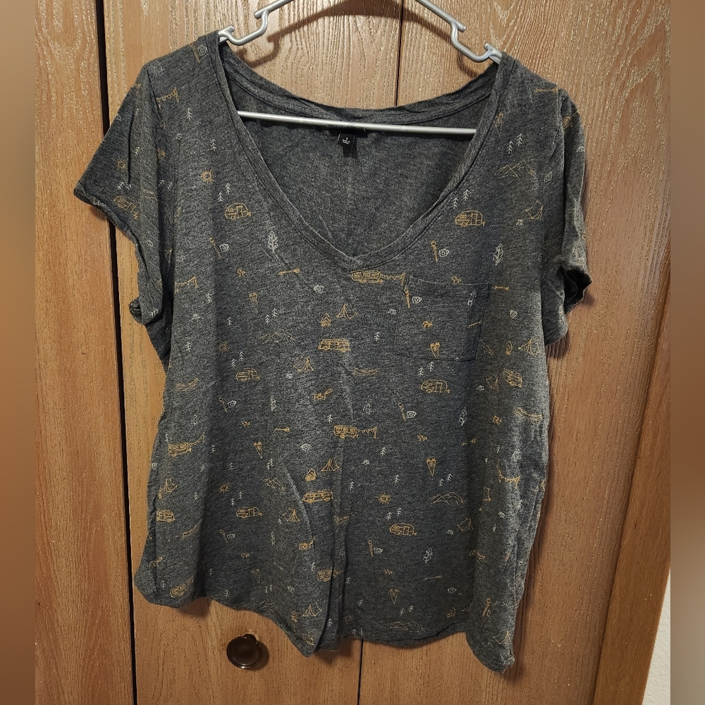 Torrid Gray Camping Print Theme Graphic Tee Shirt Women's Plus Size 1X
